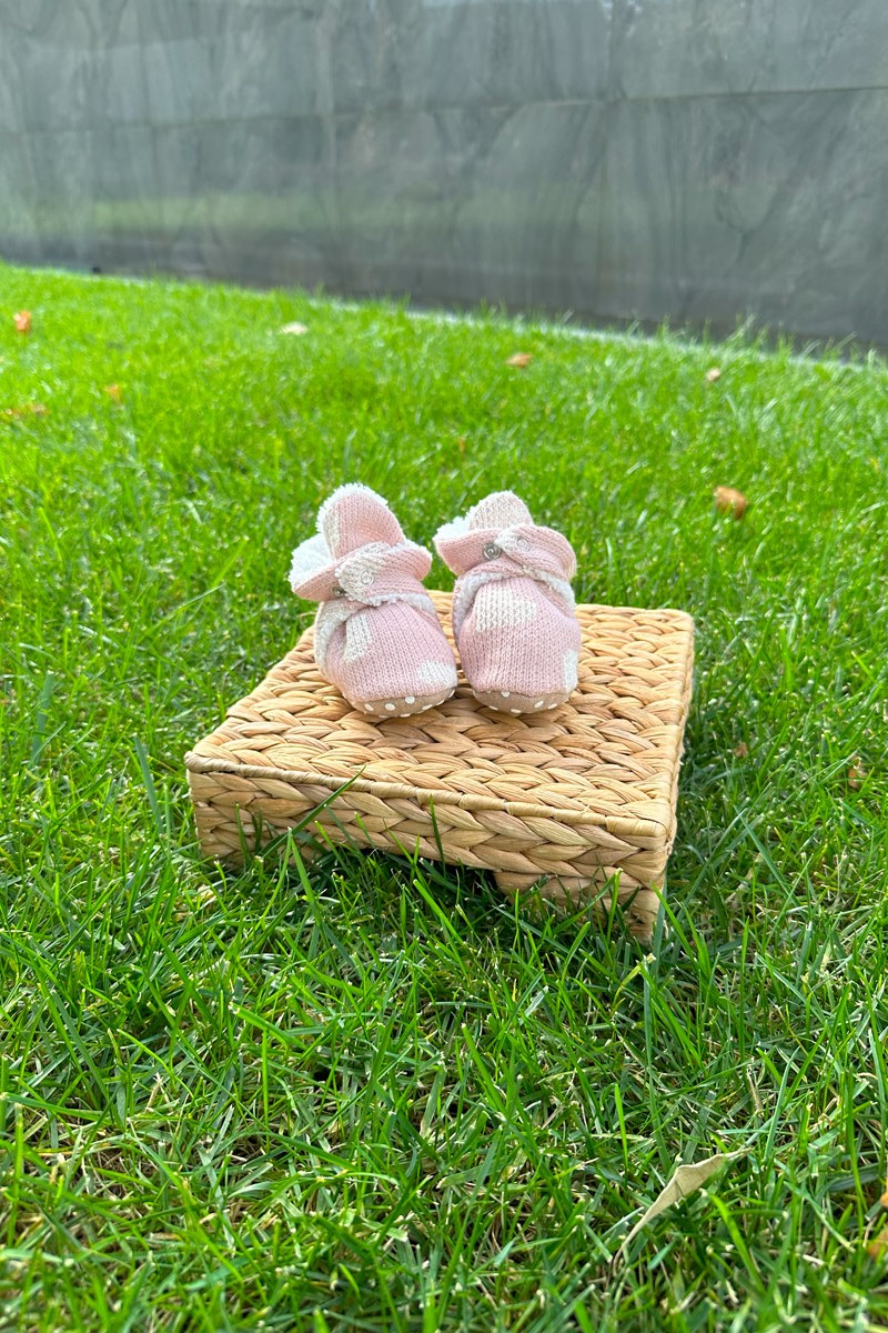 TRİKO KALP DESENLİ PEMBE  PATİK 