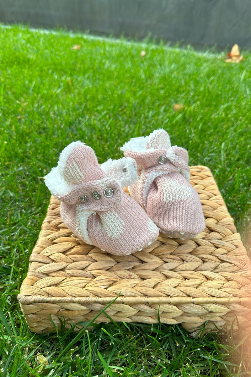 TRİKO KALP DESENLİ PEMBE  PATİK 