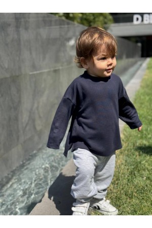 Oversize Uzun Kollu T-shirt Lacivert