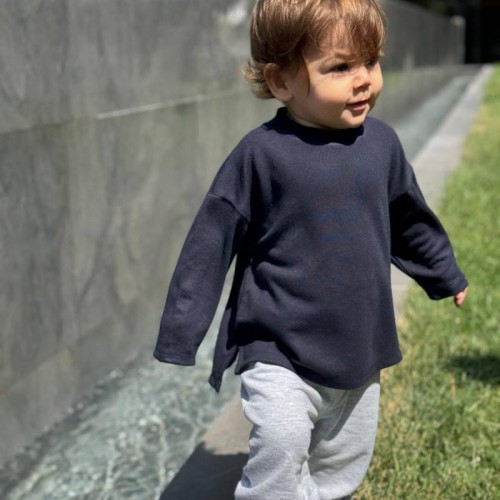 Oversize Uzun Kollu T-shirt Lacivert