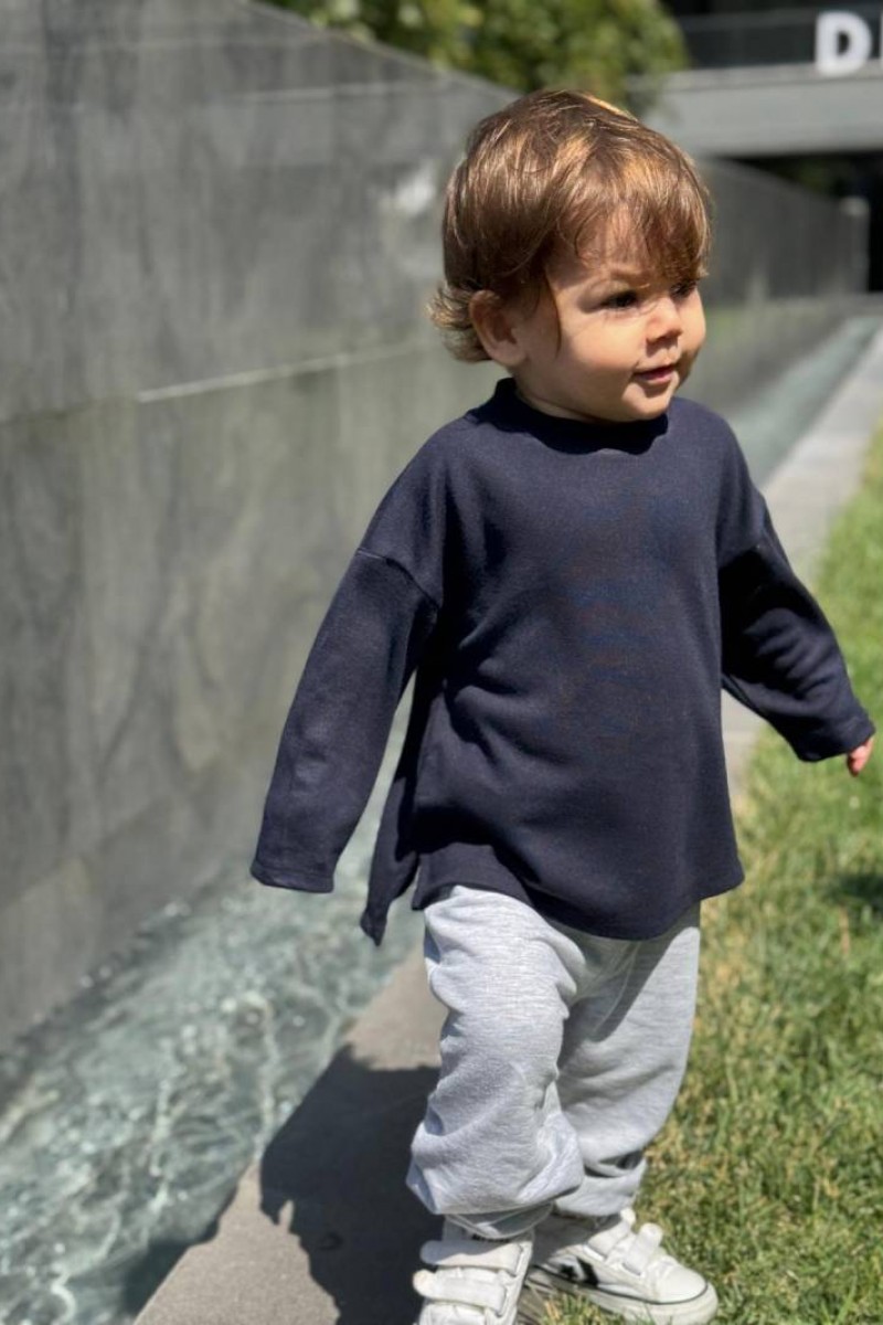 Oversize Uzun Kollu T-shirt Lacivert