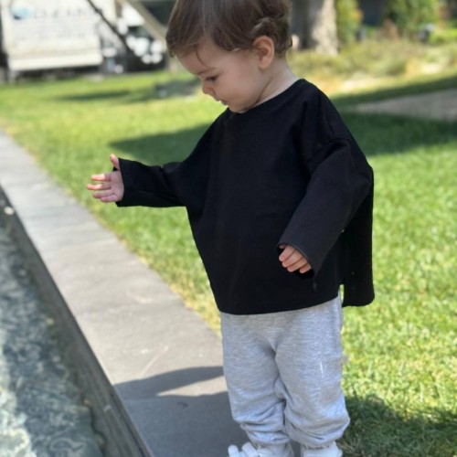 Oversize Uzun Kollu T-shirt Siyah